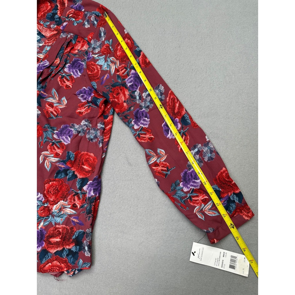 NY Collection Womens Bohemian Floral V-Neck Blouse Burgundy Red Purple XL NWT - Picture 7 of 14